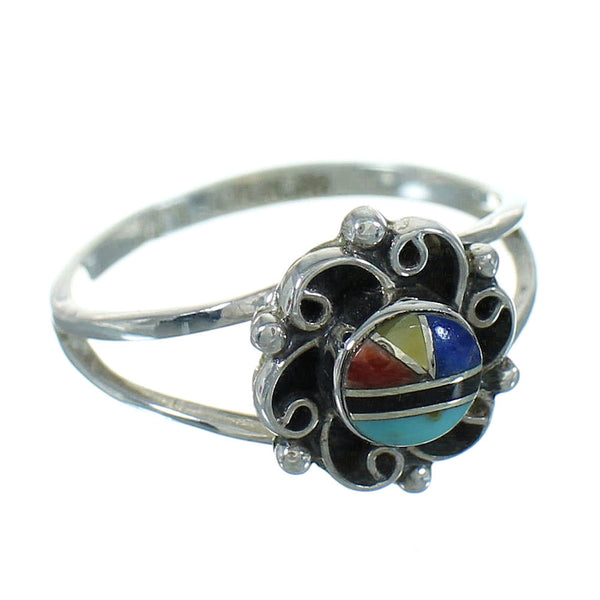 Multicolor Inlay Sterling Silver Southwest Ring Size 5-1/2 QX74715